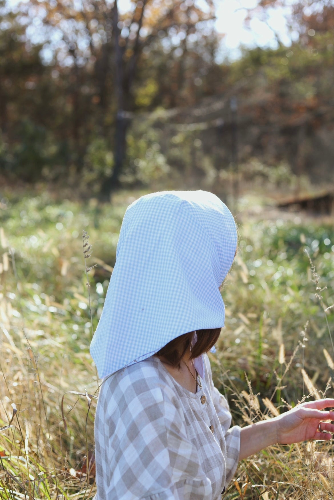 Adult Sophia Headscarf - Sky Blue Gingham