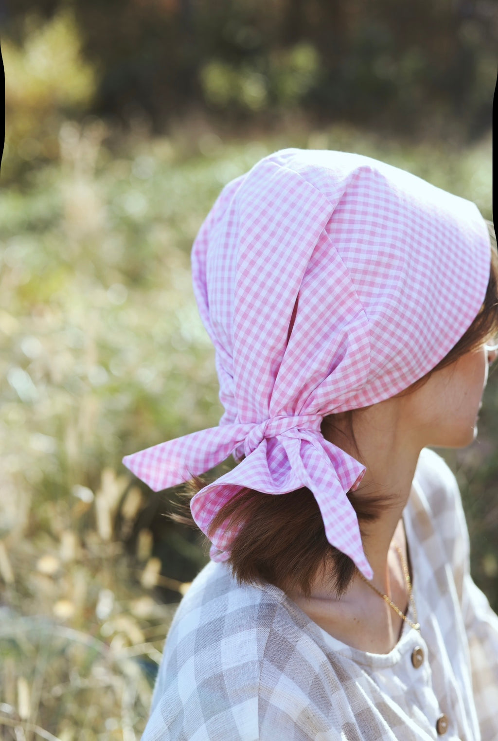 Adult Sophia Headscarf - Light Pink Gingham