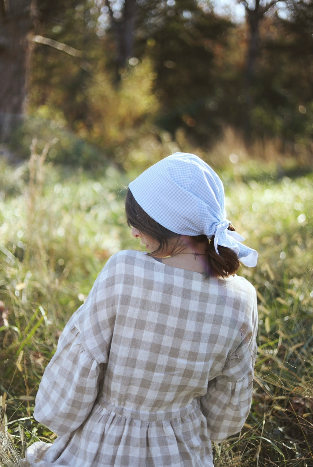 Adult Sophia Headscarf - Sky Blue Gingham