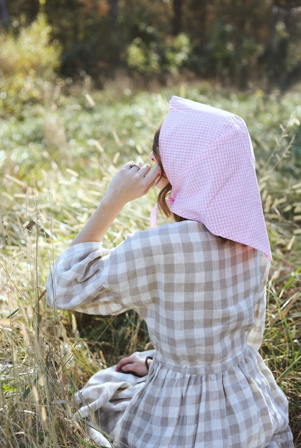 Adult Sophia Headscarf - Light Pink Gingham